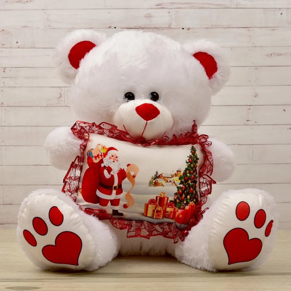 Cute 2 Feet Christmas White Paw Teddy Bear with Christmas Cushion
